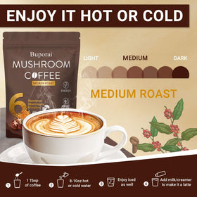 Café aux champignons Buporai 458g, vue de l'arrière de l'emballage