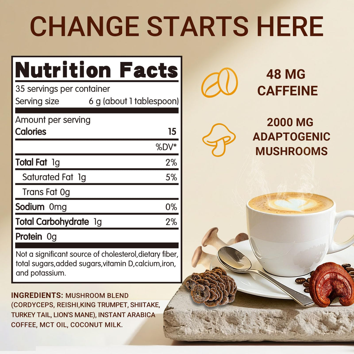 Café aux champignons Buporai 458g, vue latérale