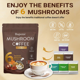 Café aux champignons Buporai en poudre dans un bol