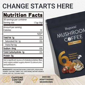 Café aux Champignons Buporai en poudre dans une cuillère