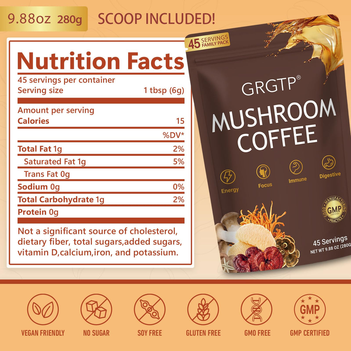 Café aux Champignons GRGTP 621g avec ingrédients naturels