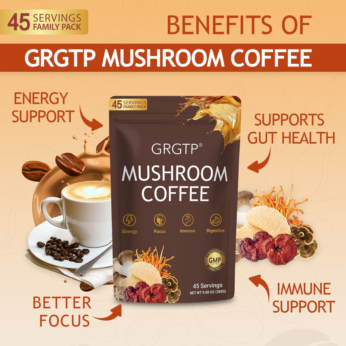 Café aux Champignons GRGTP 621g en préparation avec eau chaude