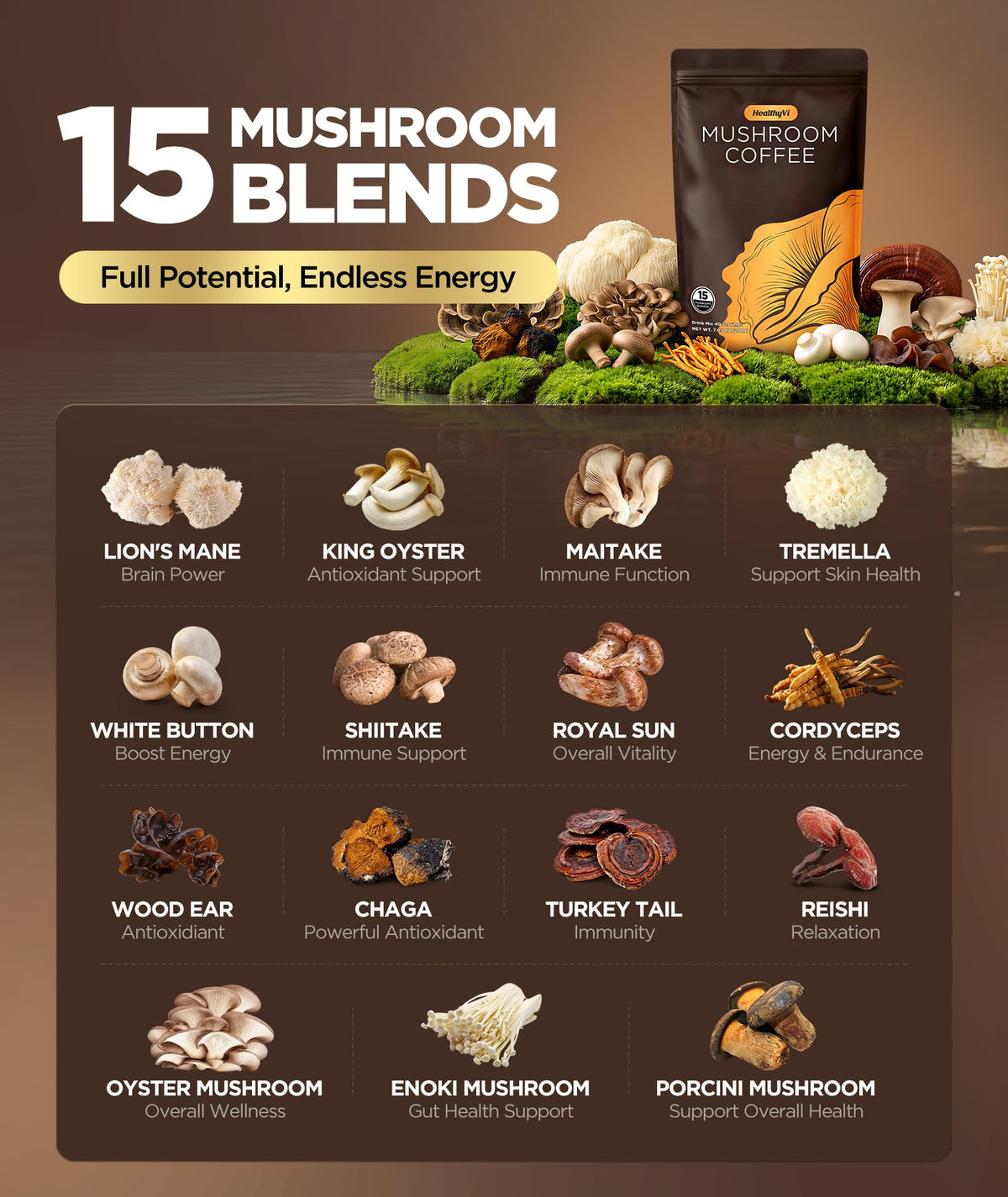 Café aux Champignons HealthyVi 15 Variétés - emballage
