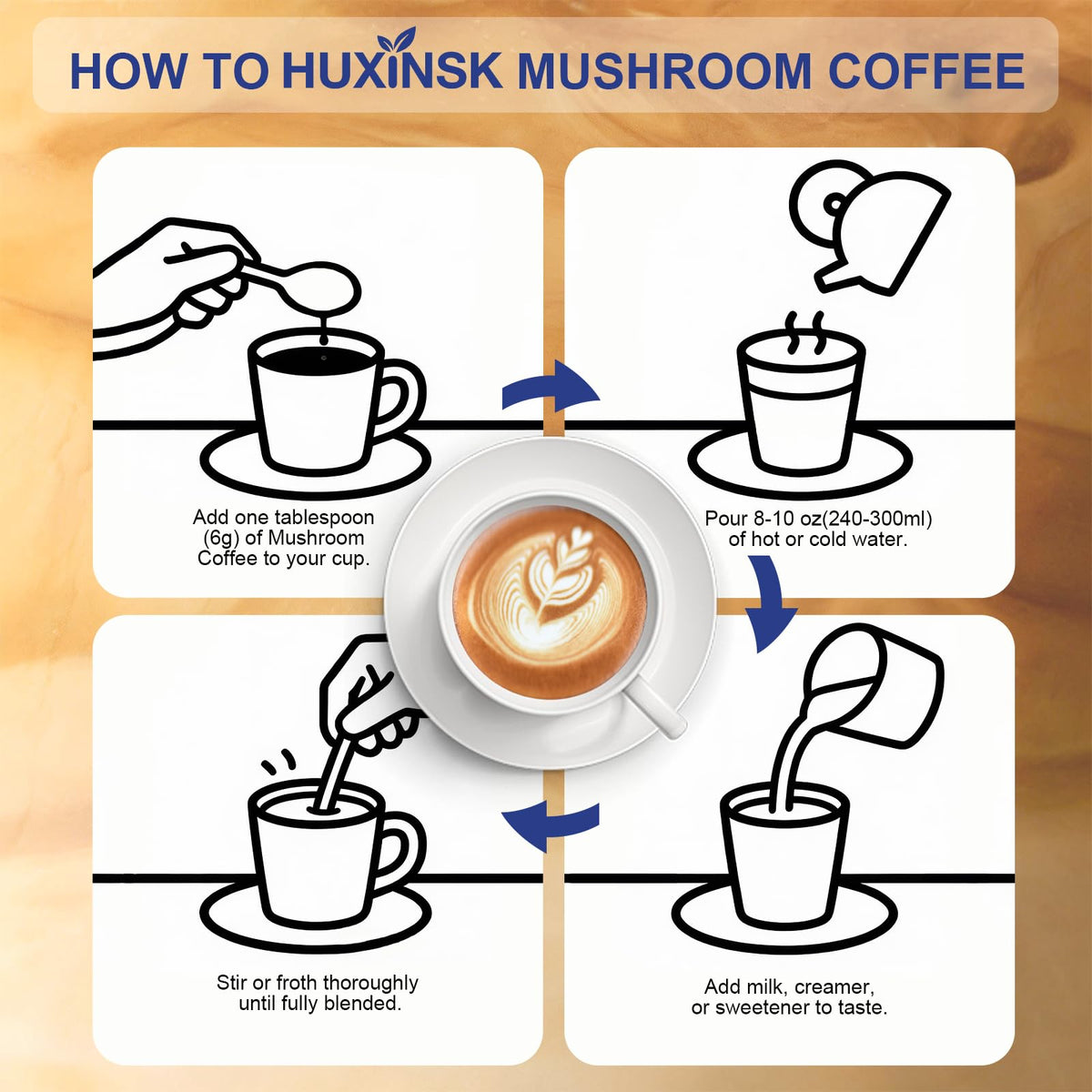 Café aux champignons HUXINSK bio, cuillère de poudre