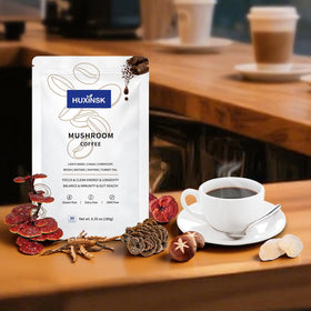 Café aux champignons HUXINSK bio, vue de côté du paquet