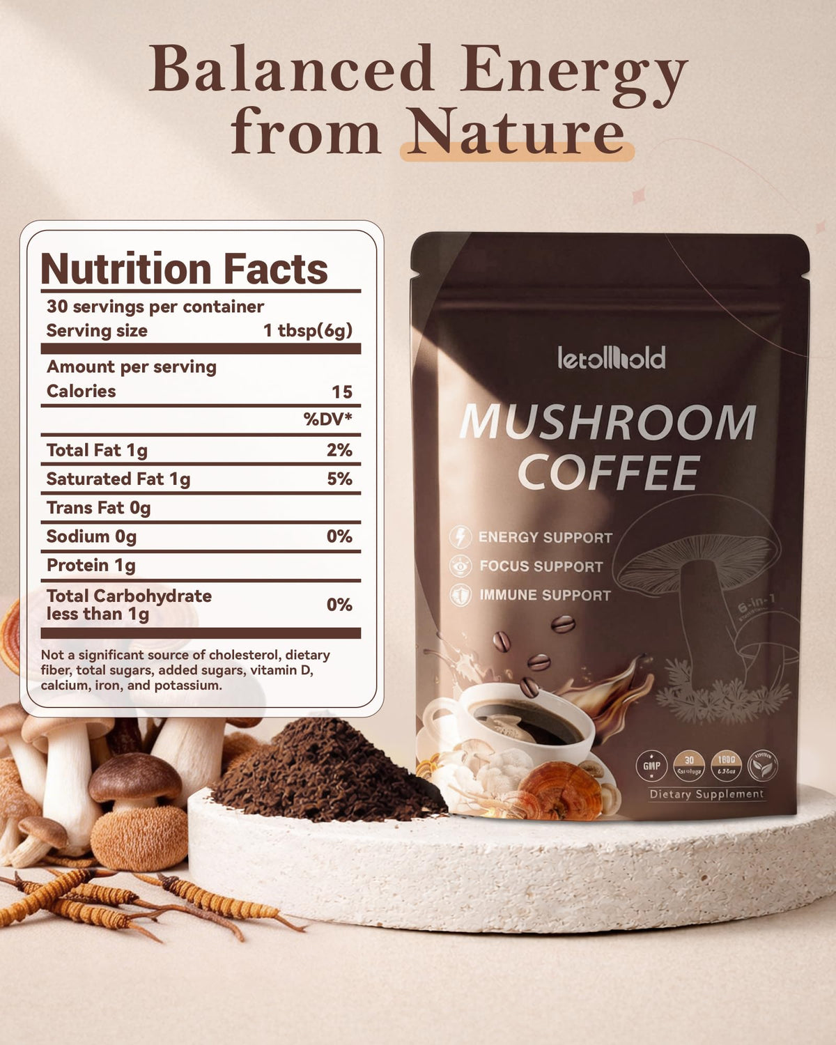 Café aux Champignons letollhold avec eau chaude