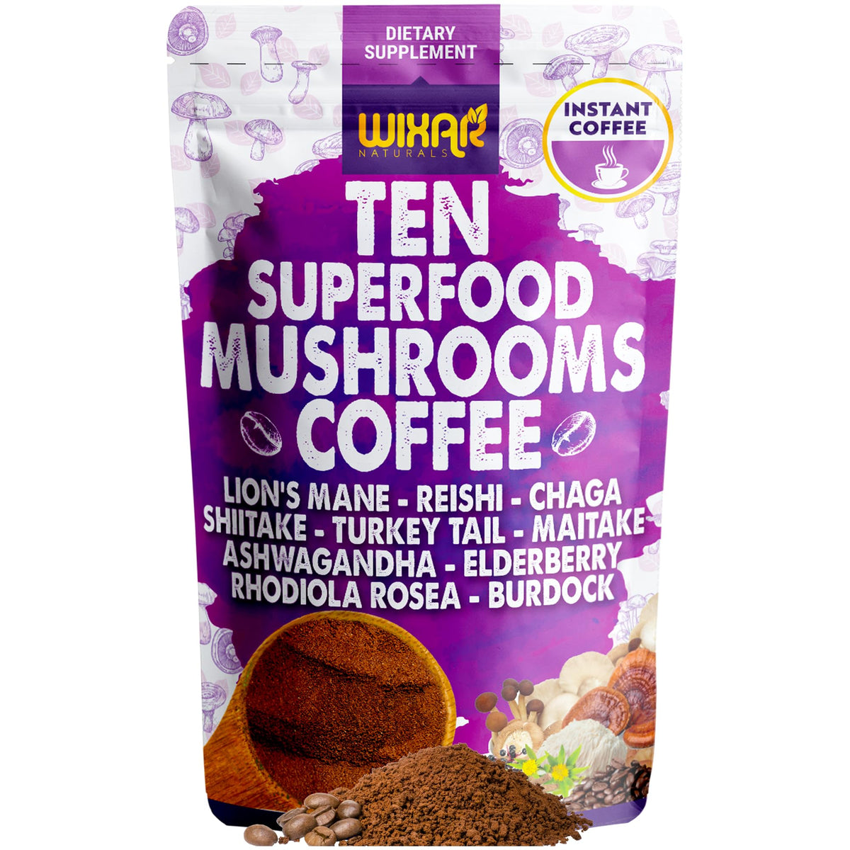Café aux Champignons Superfood WIXAR NATURALS 160g vue avant