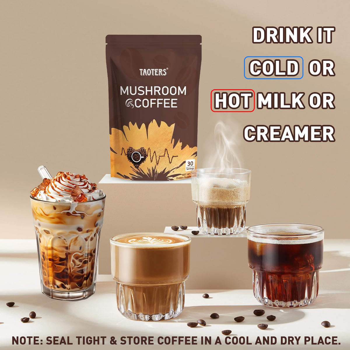 Café aux Champignons TAOTERS avec une cuillère à café