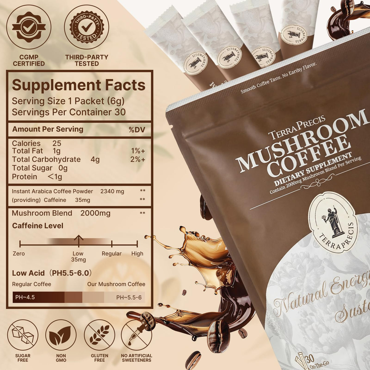Café aux champignons TerraPrecis avec des ingrédients naturels