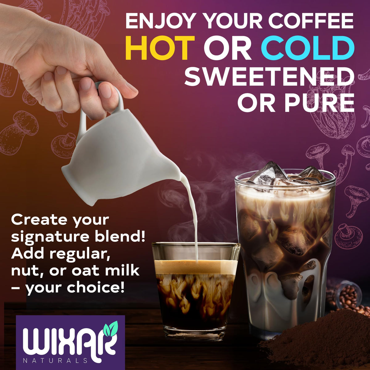 Café aux champignons WIXAR NATURALS avec des accessoires de café