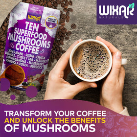 Café aux champignons WIXAR NATURALS en poudre dans une cuillère