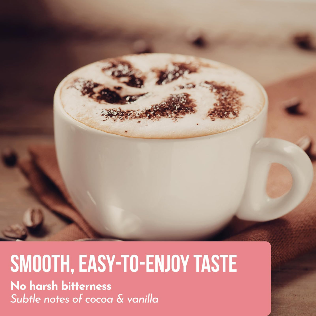 Café aux Champignons Ylva Blends dans une tasse avec de la vapeur