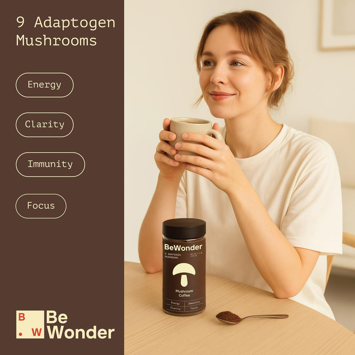 Café Champignon BeWonder 9 Champignons Adaptogènes 272 g contenu