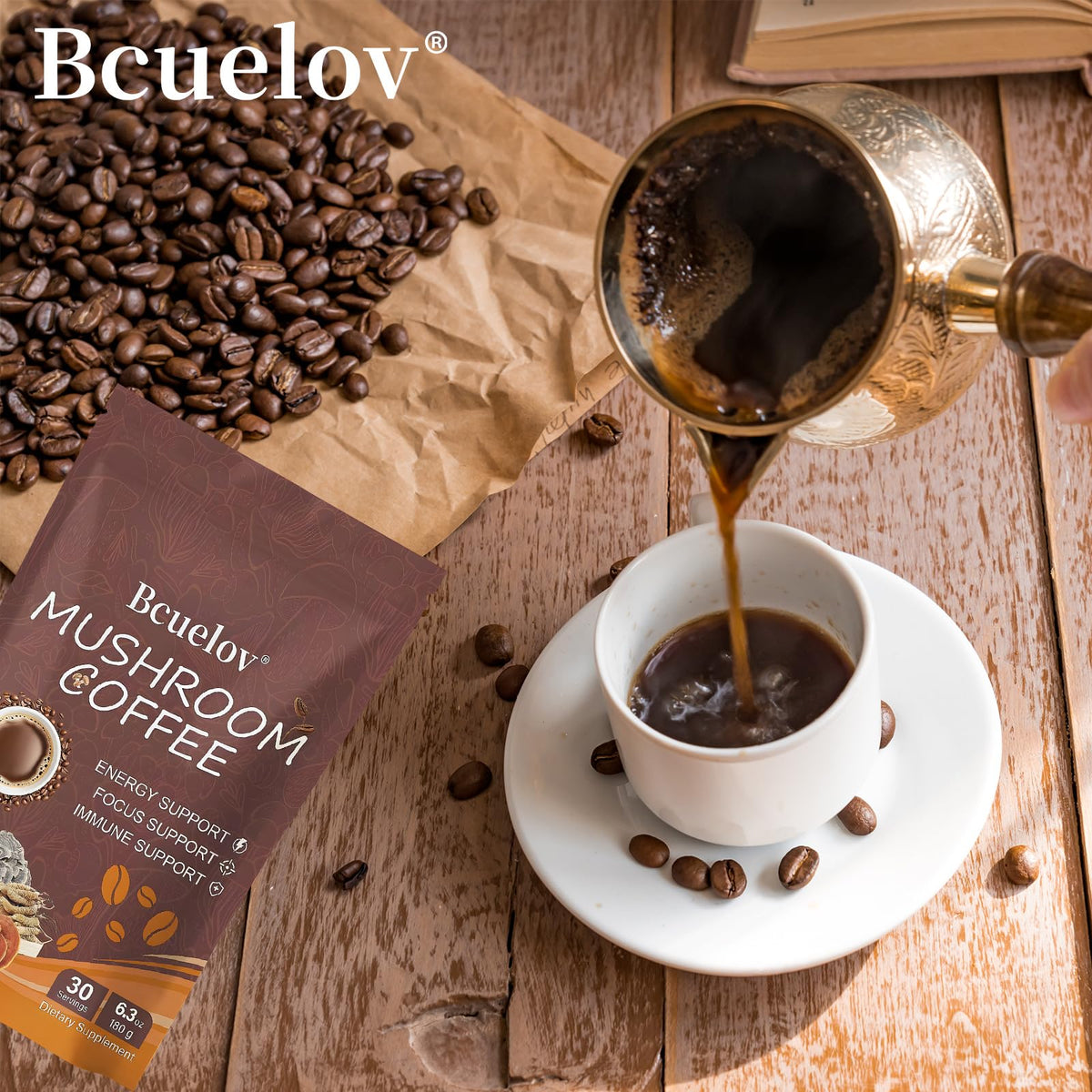 Café champignon instantané Bcuelov avec glaçons pour une boisson rafraîchissante