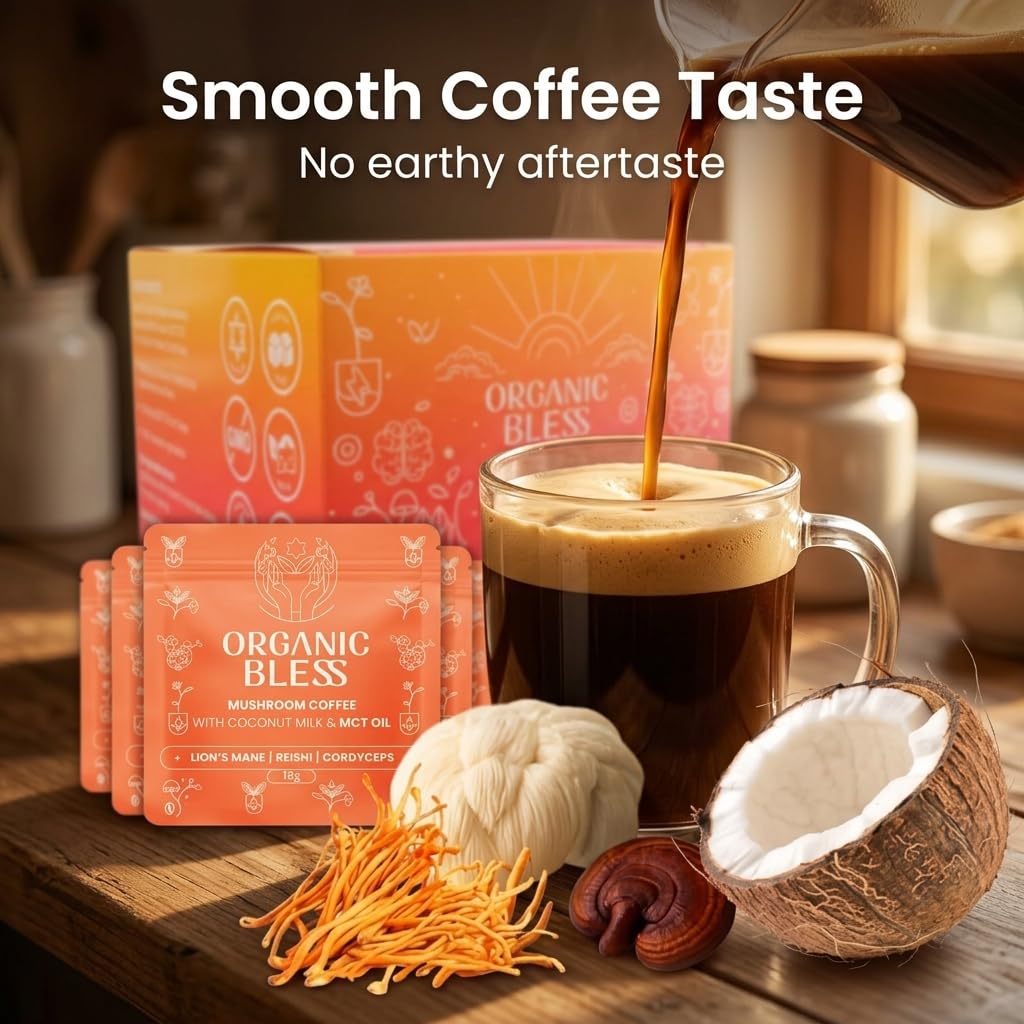 Café champignon Organic Bless dans un environnement de travail