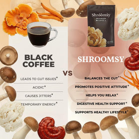 Café de Champignon Shroomsy, tasse avec mousse crémeuse