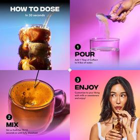 Café de champignons Everyday Dose avec des ingrédients en arrière-plan