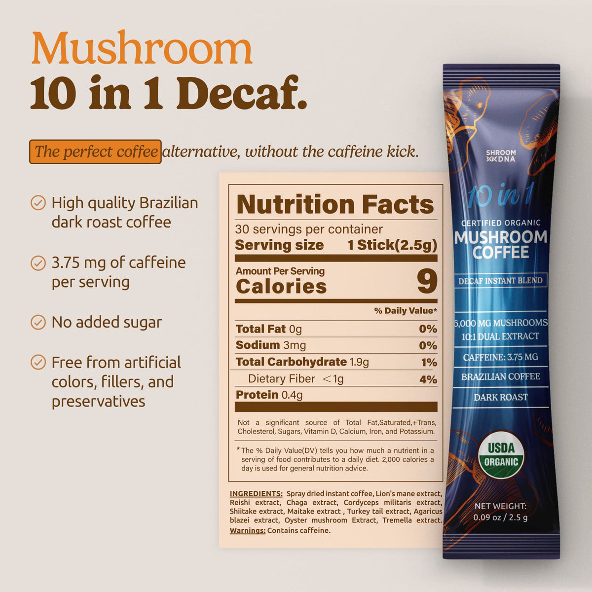 Café déca 10-en-1 MATCHA DNA sur une table en bois