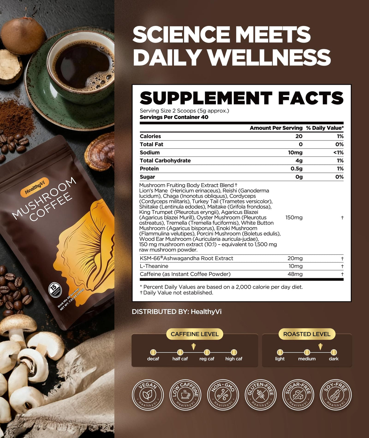 Café HealthyVi sur une table avec des accessoires