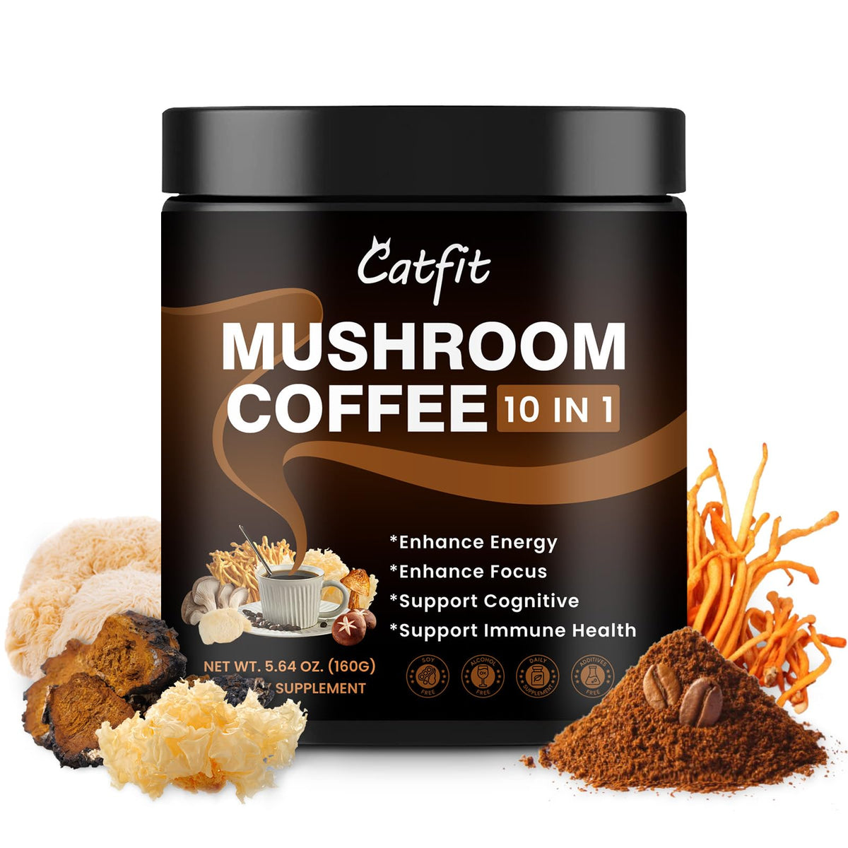 Café instantané aux champignons Catfit 222g vue avant