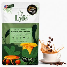 Café instantané aux champignons LYFE 240g vue de face avec emballage