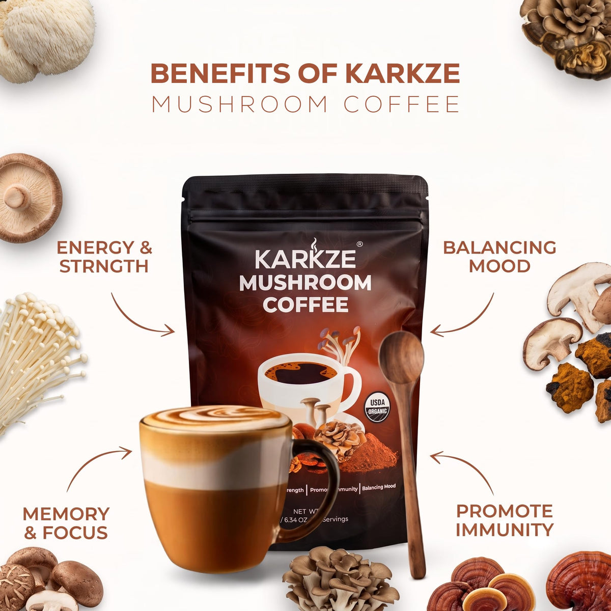 Café instantané karkze, mélange de champignons, sachet arrière