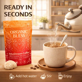 Café instantané Organic Bless, photo avec une tasse