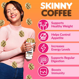 Café Instantané SkinnyBoost Vanille 259g - grains Arabica sur fond blanc