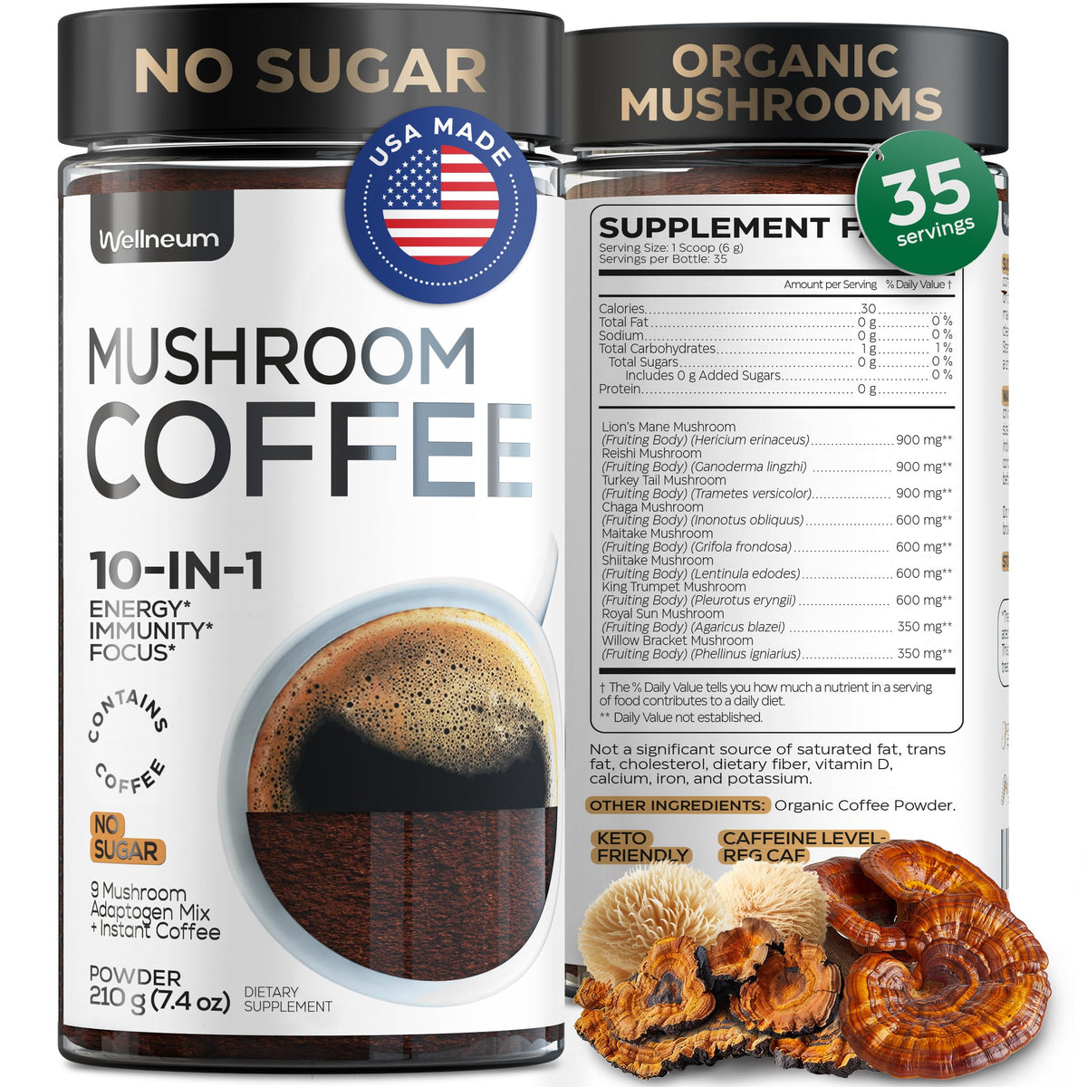 Café Instantané Wellneum pot 281g avec mélange de champignons