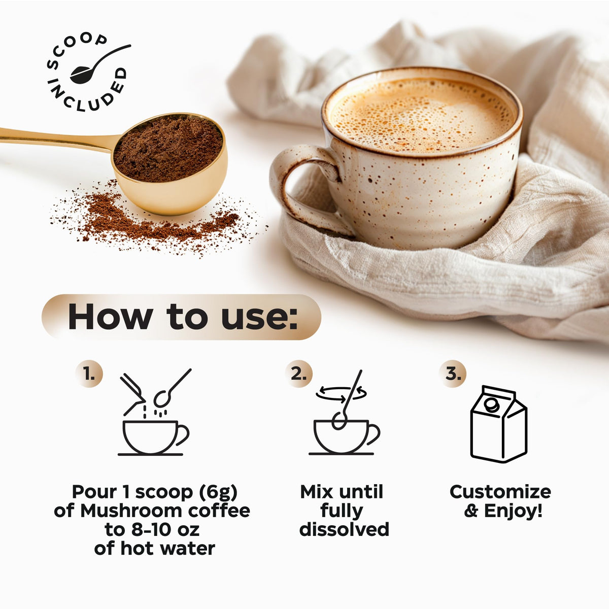 Café Instantané Wellneum sur un fond de café noir