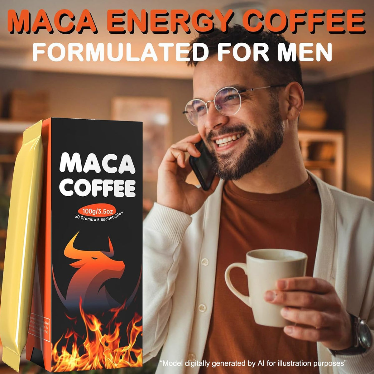 Café Maca Instantané Dr. HR sur un fond en bois