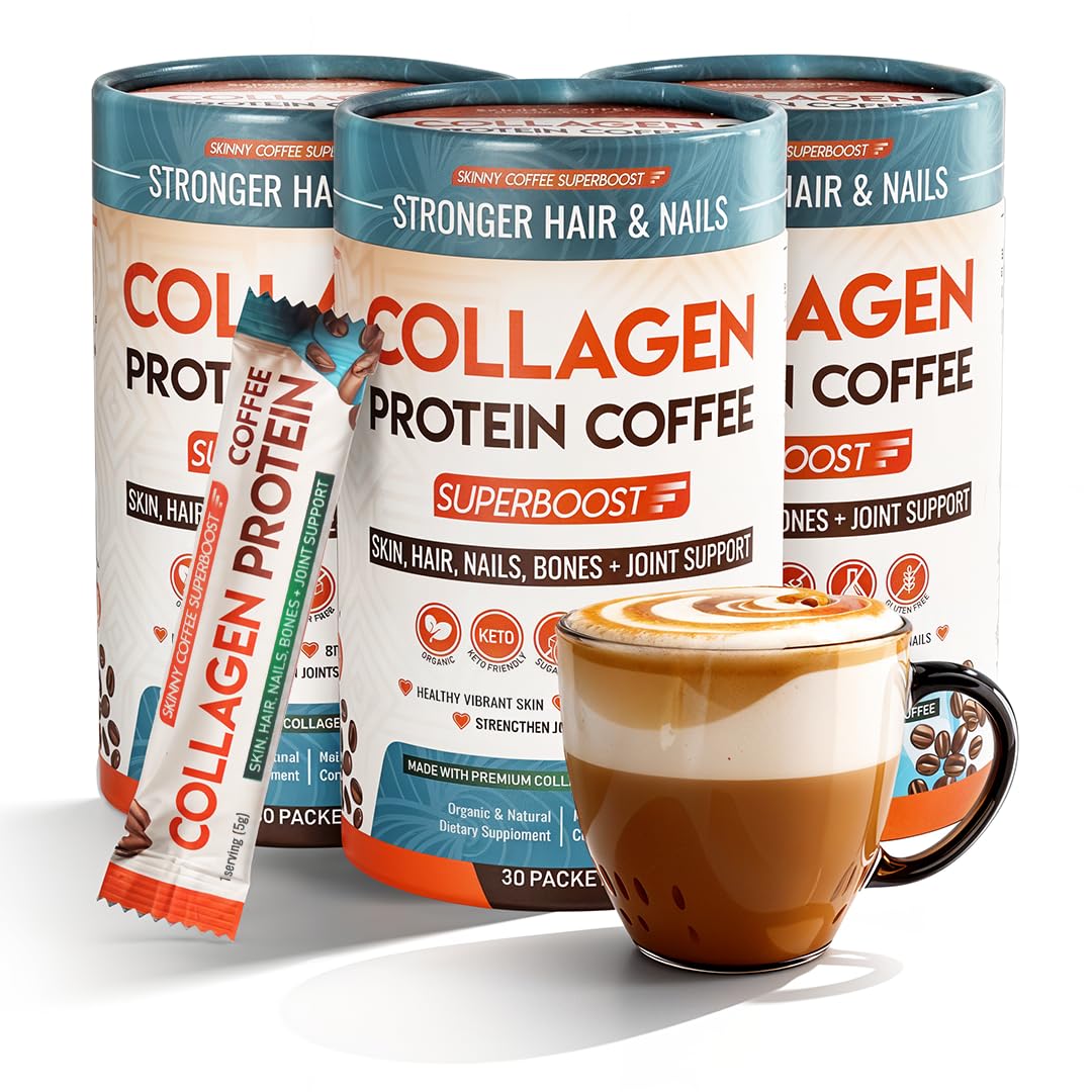Café protéiné au collagène Skinny Coffee SuperBoost en poudre, vue de face