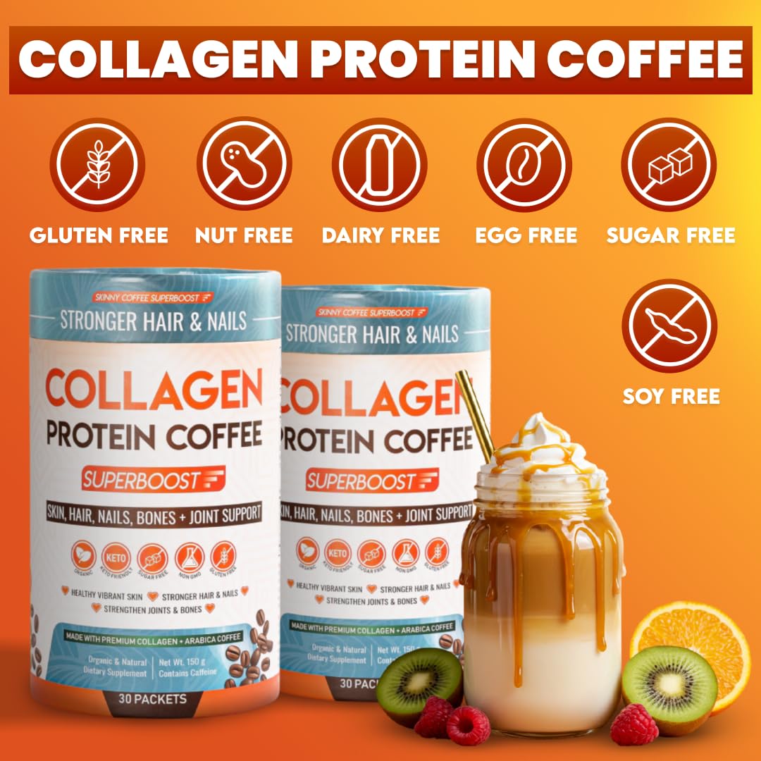Café protéiné au collagène Skinny Coffee SuperBoost, ingrédients sur l'emballage