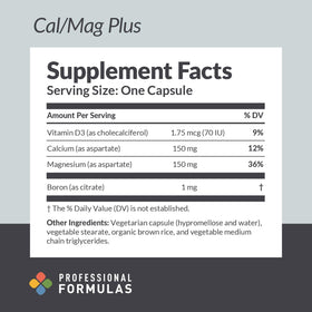 Cal/Mag Plus PROFESSIONAL COMPLEMENTARY HEALTH FORMULAS packaging side view