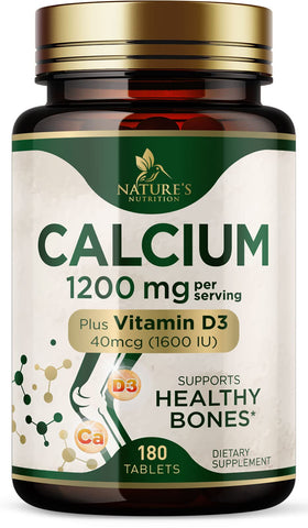 Calcium 1200 mg avec Vitamine D3 Nature's Nutrition - vue avant du flacon