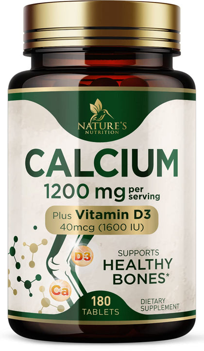 Calcium 1200 mg avec Vitamine D3 Nature's Nutrition - vue avant du flacon