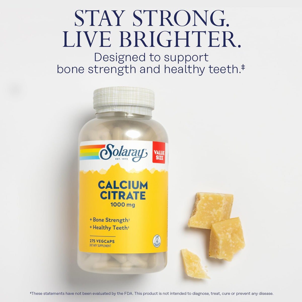 Calcium Citrate SOLARAY 1000 mg, 275 VegCaps vue de côté