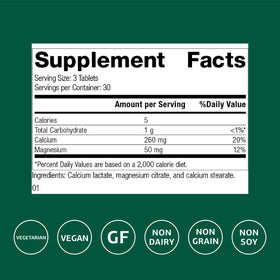 Calcium Lactate Standard Process 90 comprimés côté arrière de l'emballage