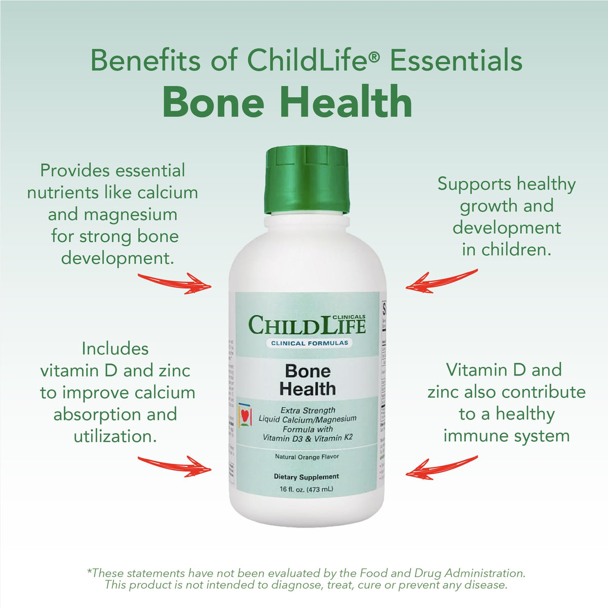 Calcium Liquide CHILDLIFE ESSENTIALS 480ml sur une table