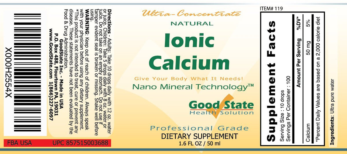 Calcium liquide Good State avec gouttes et verre d'eau