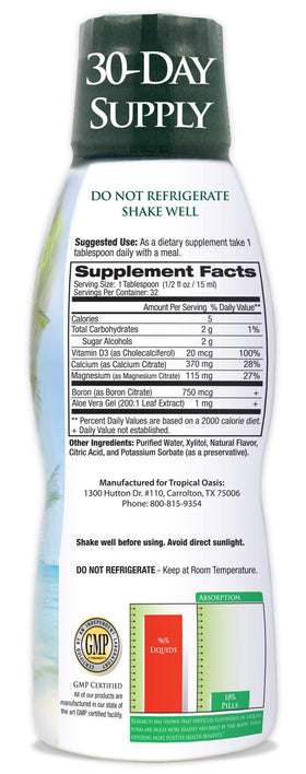 Calcium Liquide Tropical Oasis 480ml avec étiquette orange