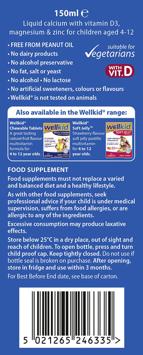 Calcium Liquide Wellkid 150ml sur une table avec des jouets d'enfants