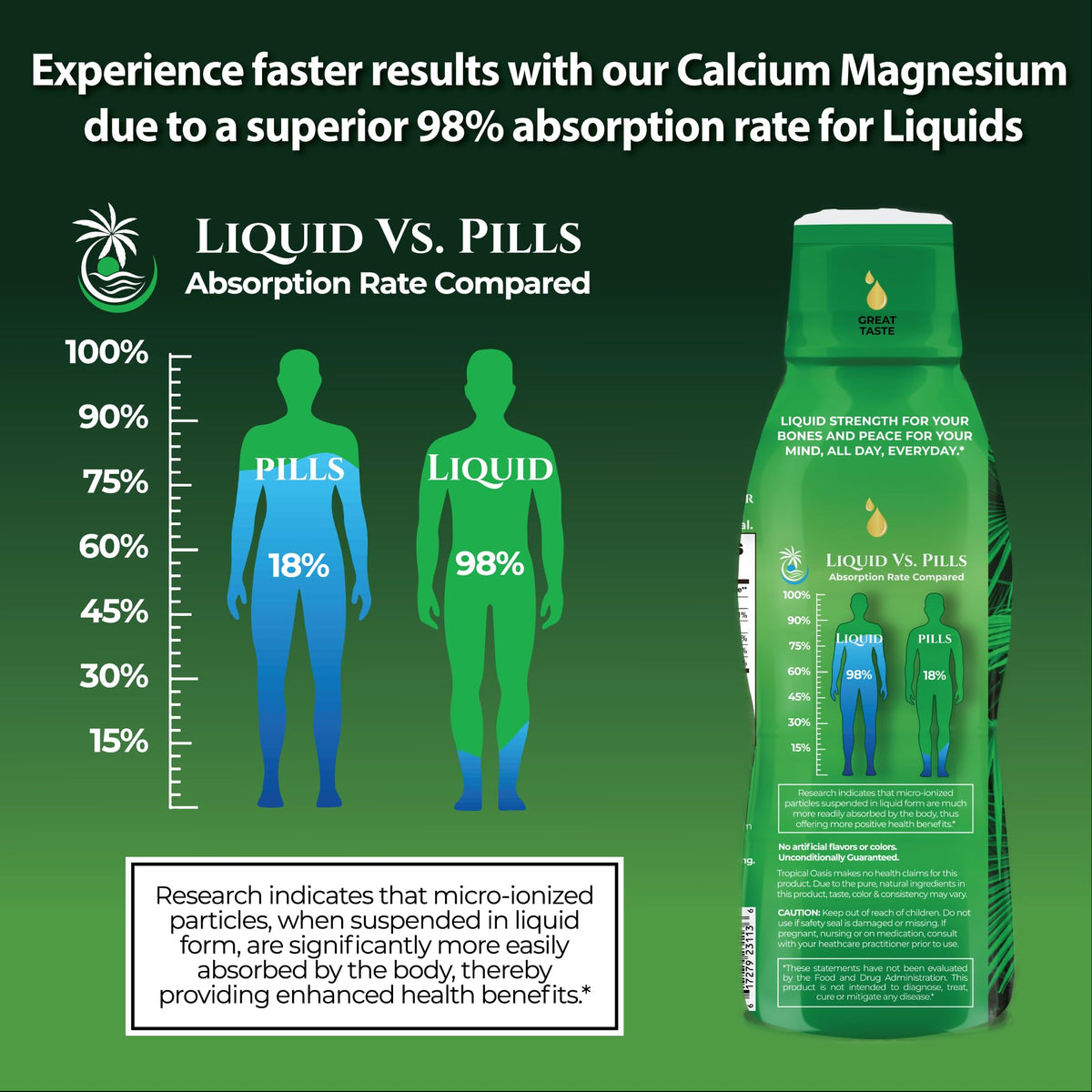 Calcium Magnésium Liquide Tropical Oasis sur une table