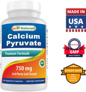 Calcium Pyruvate 750 mg Best Naturals sur table avec lumière naturelle