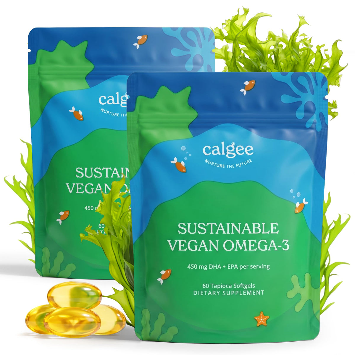 Calgee Omega 3 Végétal 450mg DHA & EPA gélules en vue de face