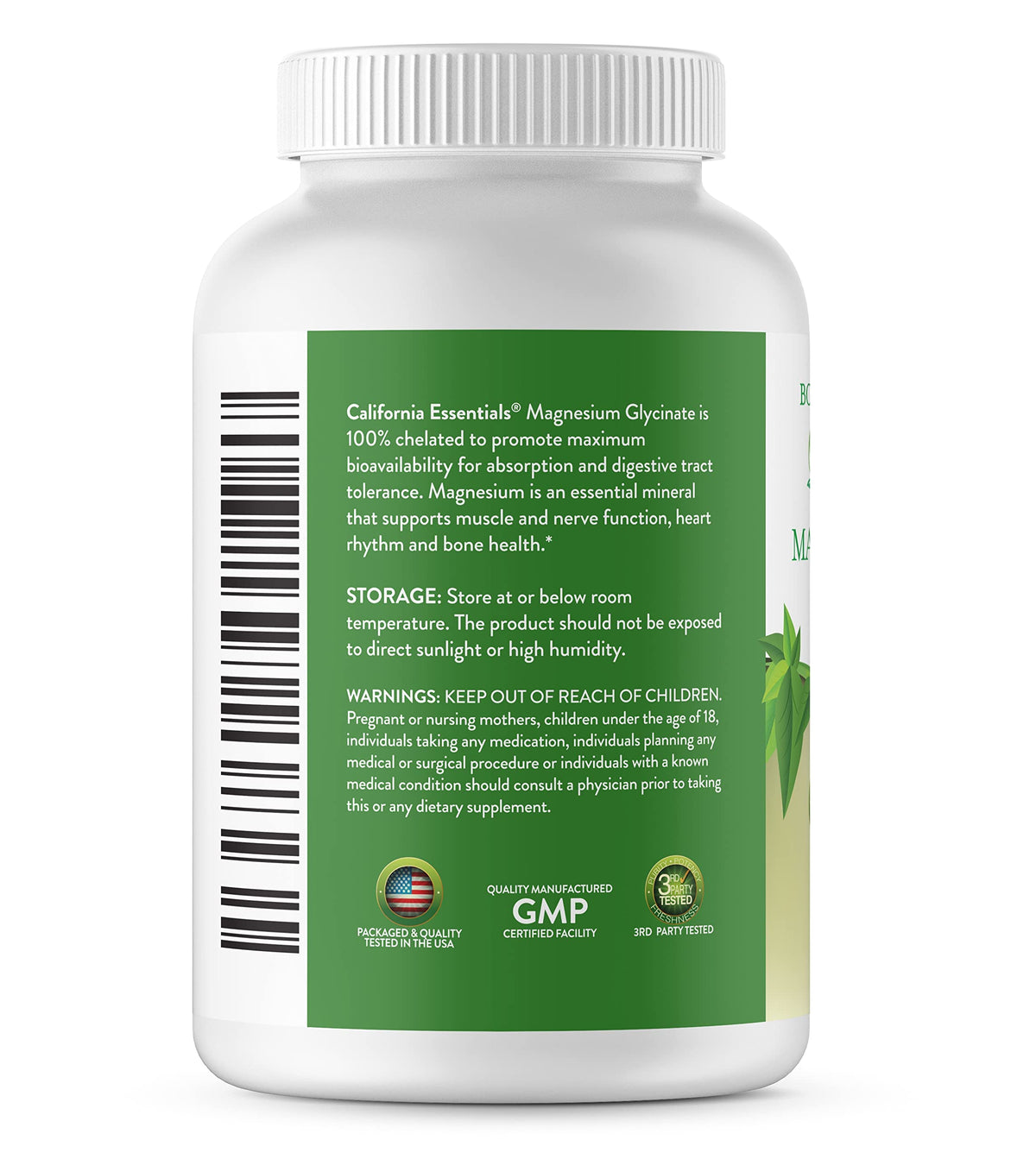 California Essentials Glycinate de Magnésium 400 - Comprimés sur une table