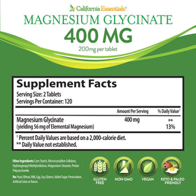 California Essentials Glycinate de Magnésium 400mg comprimés dosage information