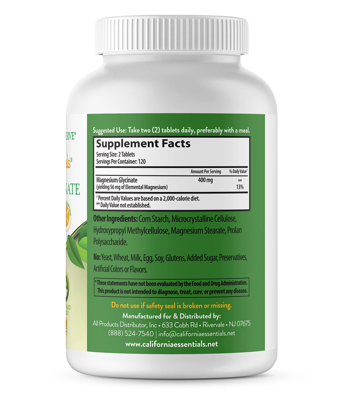 California Essentials Glycinate de Magnésium 400mg comprimés side view