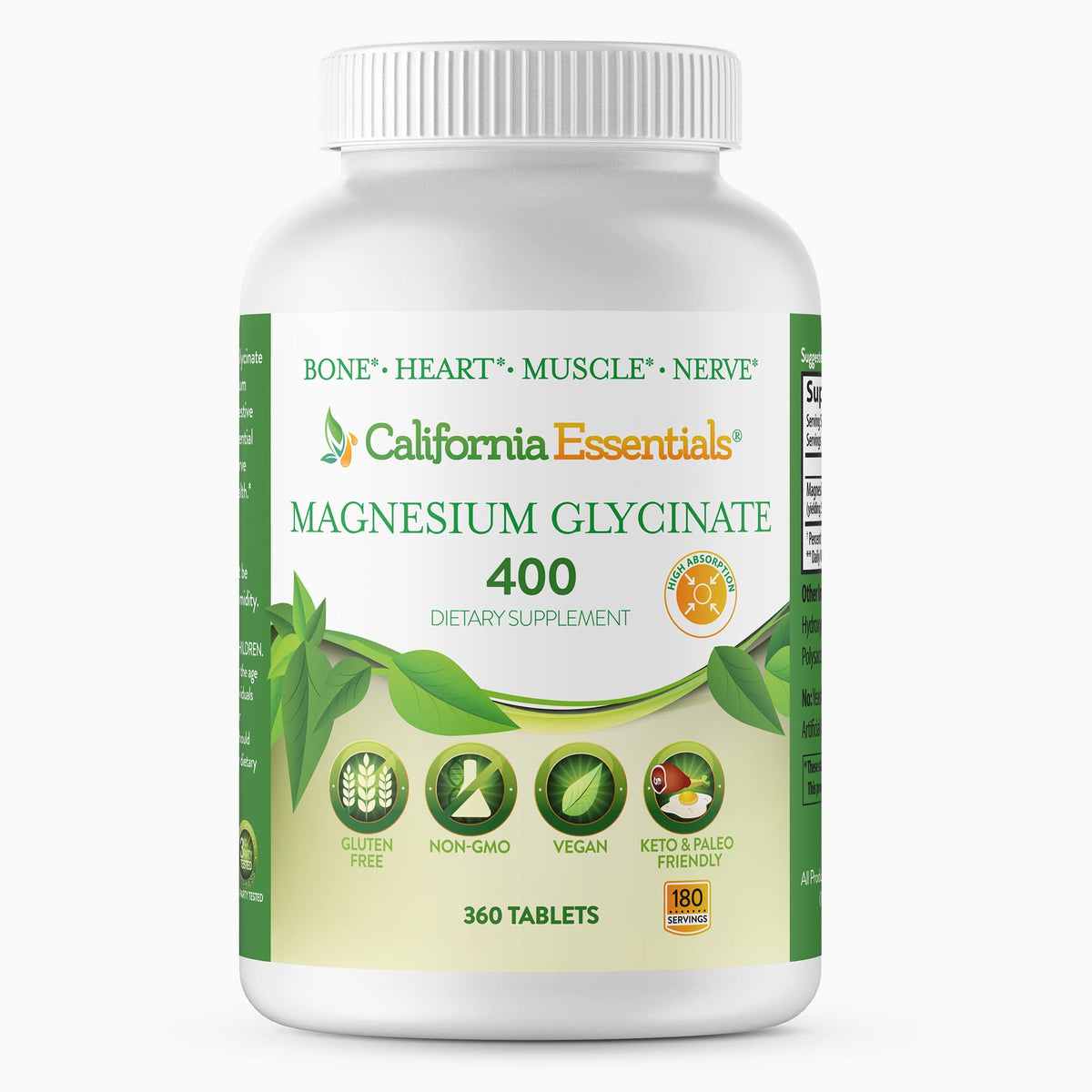 California Essentials Magnésium Glycinate 400 comprimés vue de face