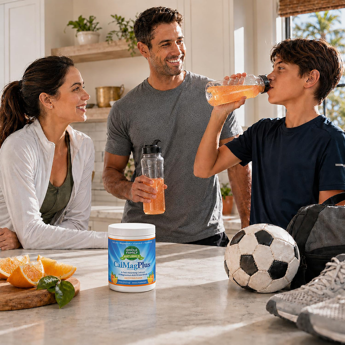 CalMag Plus Poudre de Calcium et Magnésium 331g versée dans un verre